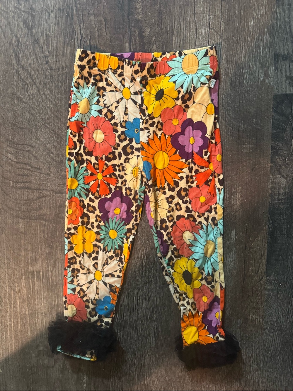 Kids Floral & Leopard Print Leggings with Tulle Cuff